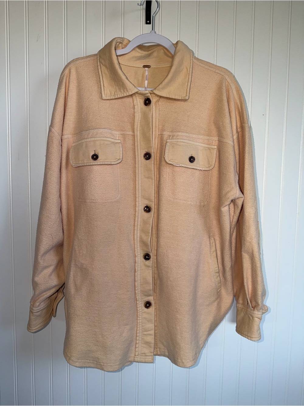 Free People Ruby Peach Shacket Distressed Button Down Very Oversized XS Utility